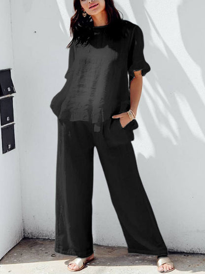 Ruffle Edge Cotton Linen Women's Suit
