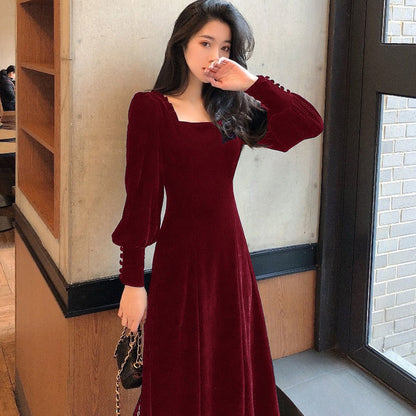 loveedsTM- Vintage Black Velvet Dress 2024 Women Autumn Winter Warm Long Sleeve Maxi Dress French Elegant V-Neck Party Dresses
