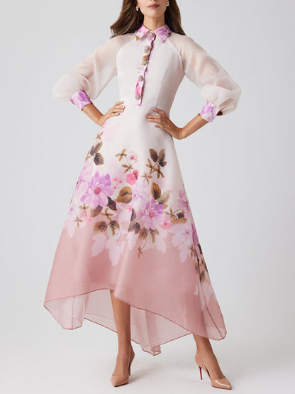 Organza Jewel Button High Low Hem Shirt Dress