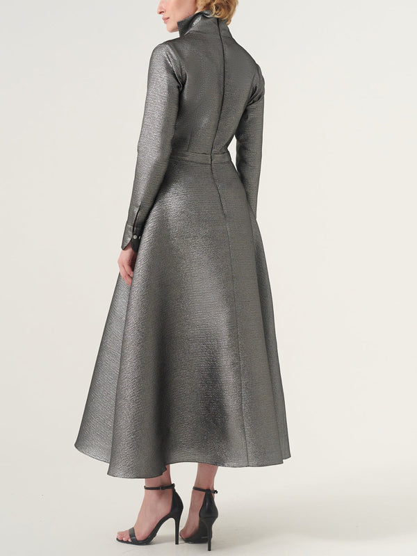 Lapel Solid Color Midi Dress