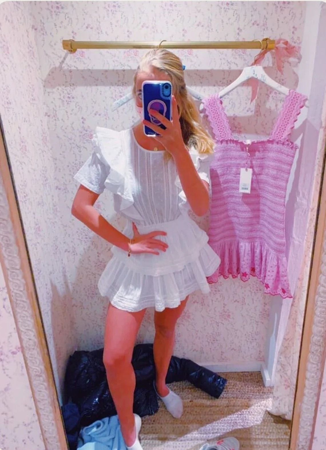 loveedsTM- Summer Short Sleeve Vocation Women White Mini Dress Holiday Lace Ruffled Dress Pink