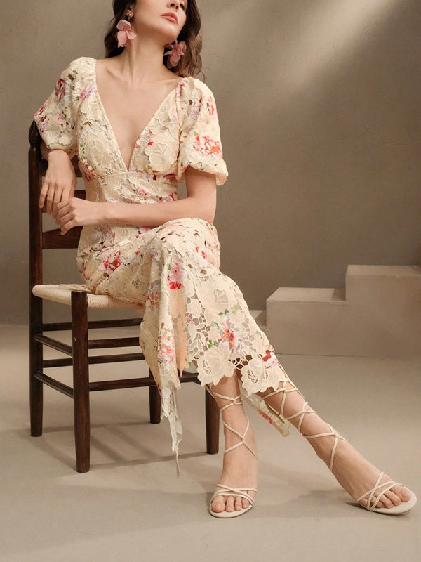 Women's Woven Water-Soluble Bubble Short Sleeved Dress