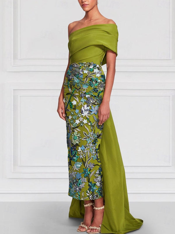 Elegant Teal Floral Embroidery Mother of the Bride Dress