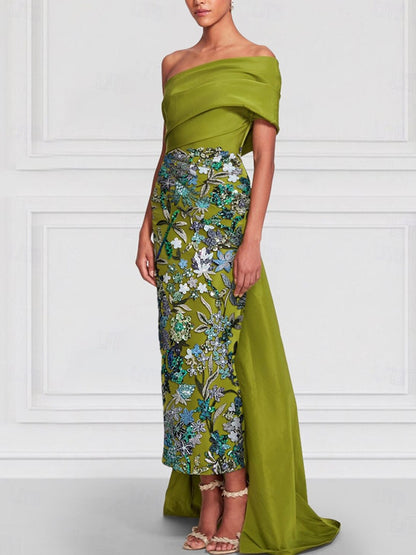 Elegant Teal Floral Embroidery Mother of the Bride Dress