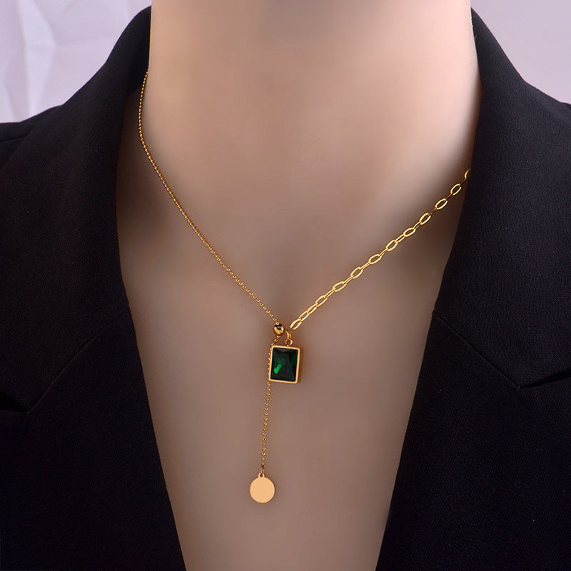 Fashion retro emerald stitching clavicle chain