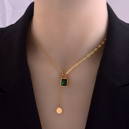 Fashion retro emerald stitching clavicle chain
