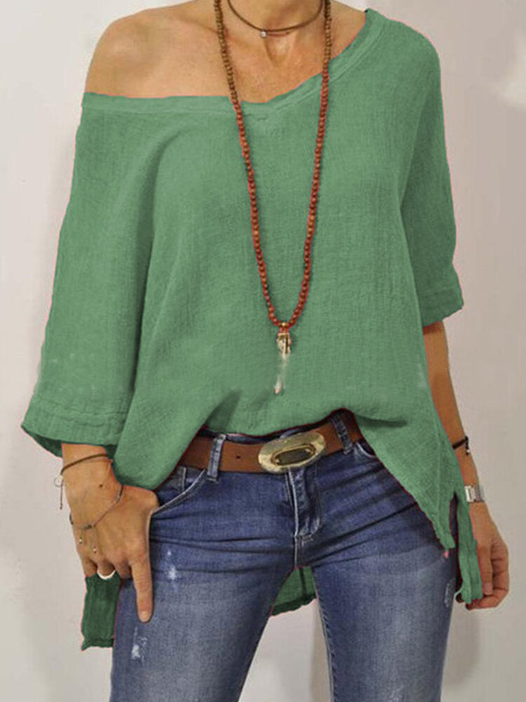 Sleeve Off shoulder Solid Color Loose Blouse