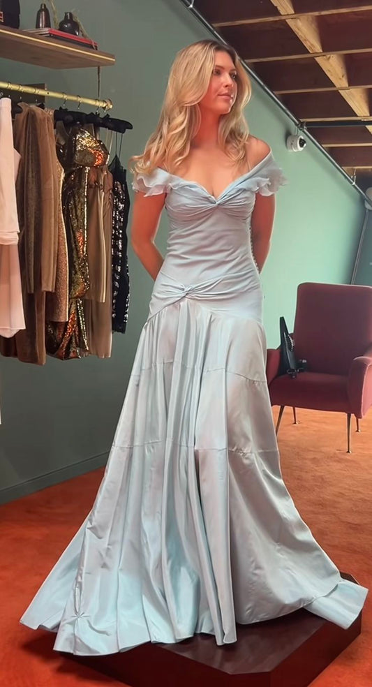 Blue Elegant Simple Off Shoulder Long Satin Prom Dress Evening Dress Party Dress Birthday Dress Graduation Dress gh3018