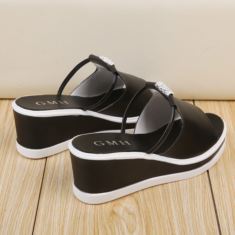 Women's flat wedge heel large size fish mouth sandals