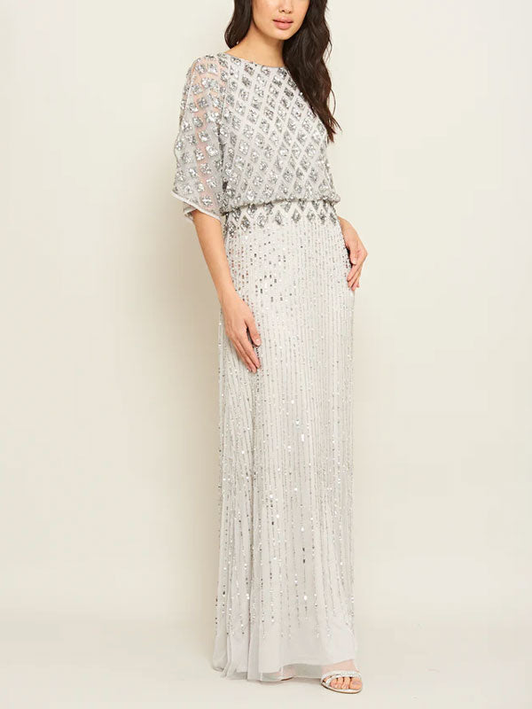 Diamond Pattern Sequin Decoration Embellished Long Dress
