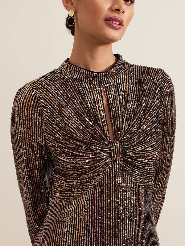 Sequin Long Sleeved Maxi Dress
