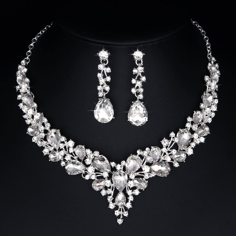 Rhinestone Crystal Necklace and Earrings Set