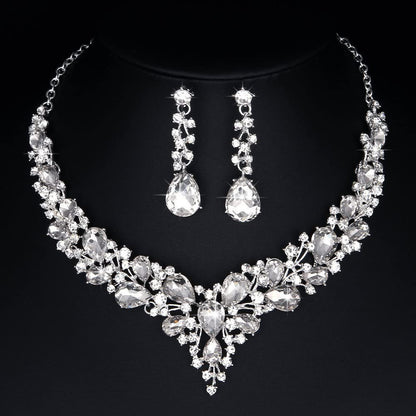 Rhinestone Crystal Necklace and Earrings Set