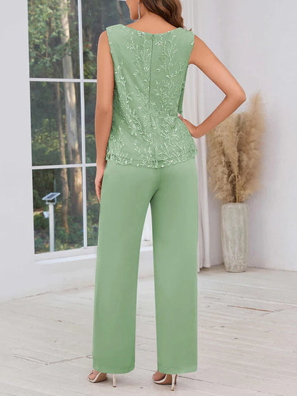 Stylish Scoop Three Pieces Sequins Chiffon Mother of the Bride Jumpsuit/Pantsuit