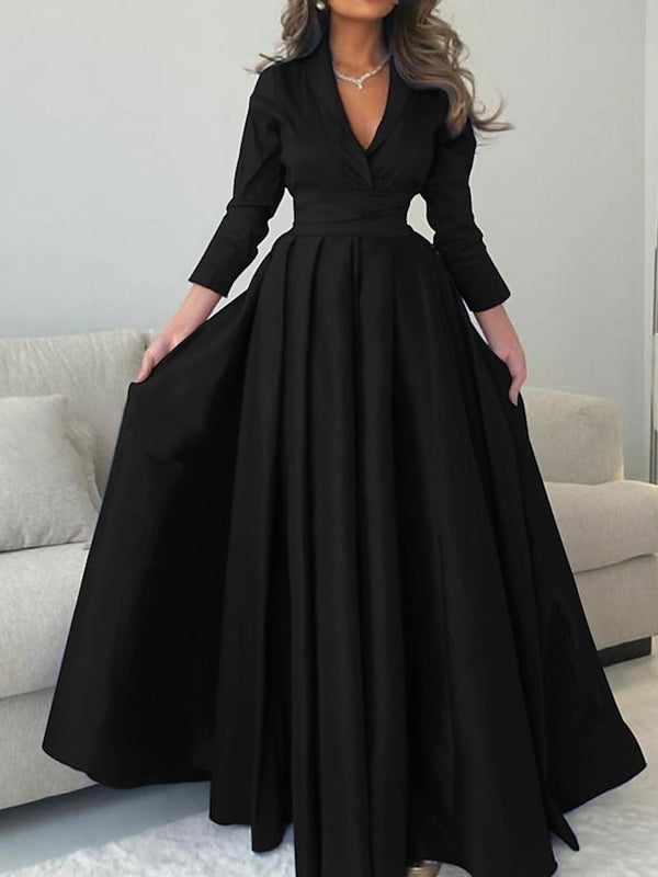 V Tie Pleated Satin Temperament Women's Gown