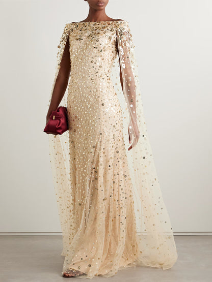 Mesh Sequins Maxi Dress