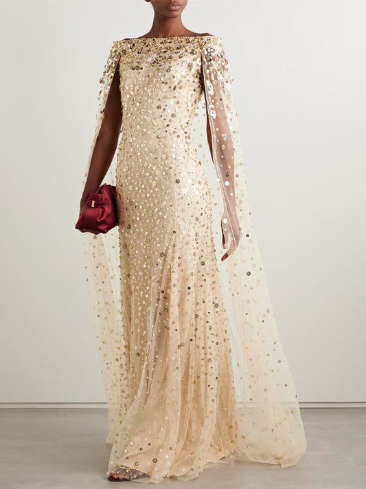 Mesh Sequins Maxi Dress