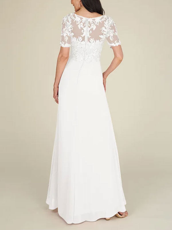 Floor-to-ceiling chiffon lace back zip bridal mom dress