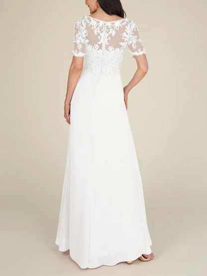 Floor-to-ceiling chiffon lace back zip bridal mom dress