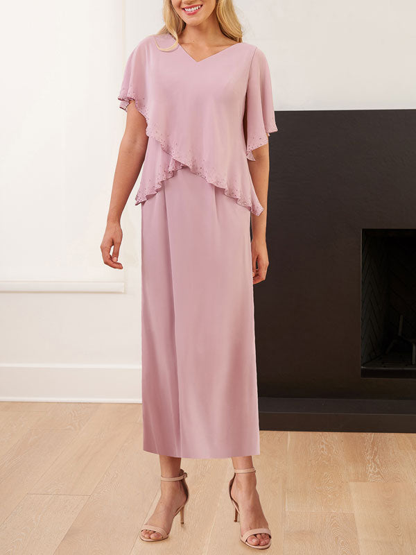Modest V-neck with Flowing Sleeves Dress