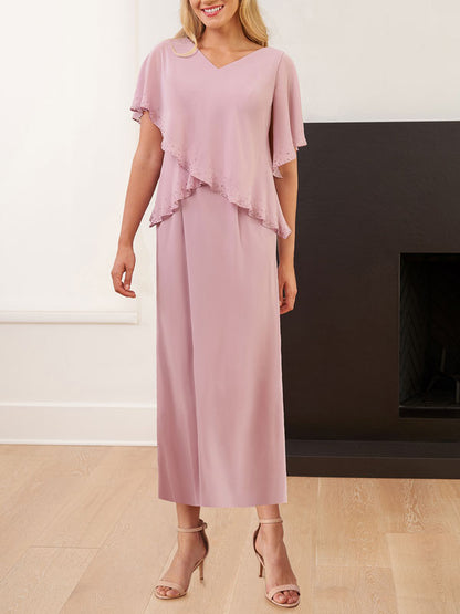 Modest V-neck with Flowing Sleeves Dress
