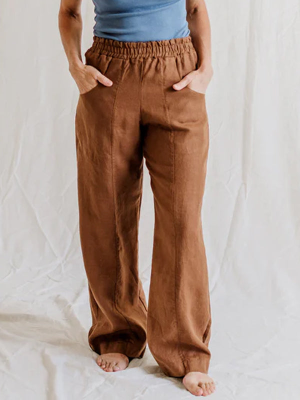 Solid Color Cotton And Linen Trousers