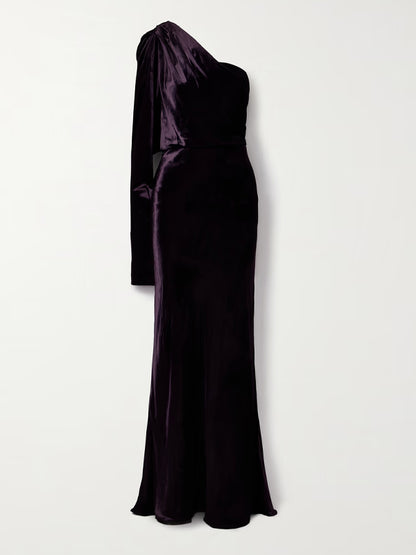 Off-shoulder Velvet Solid Color Maxi Dress