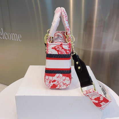 Lady D-Lite Medium Embroidery Canvas 2-Ways Tote Bag White