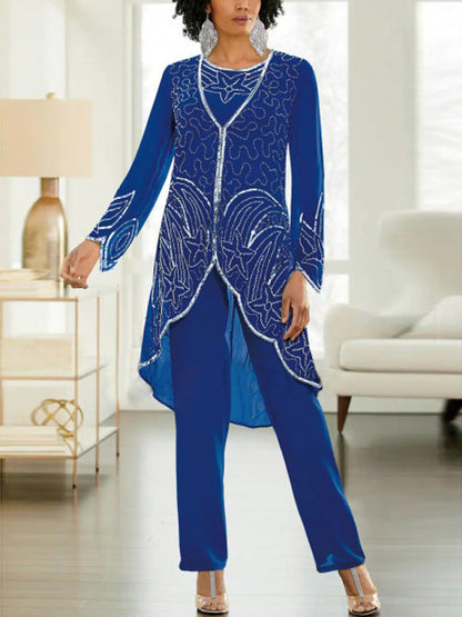 Printed Sequin Top Trousers Suit