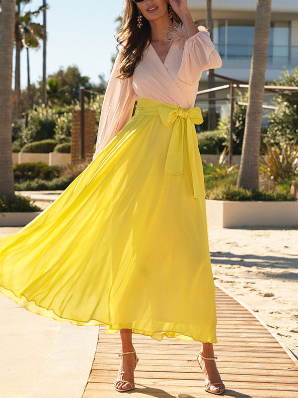 Fresh Bow Temperament Stitching Women's Dress