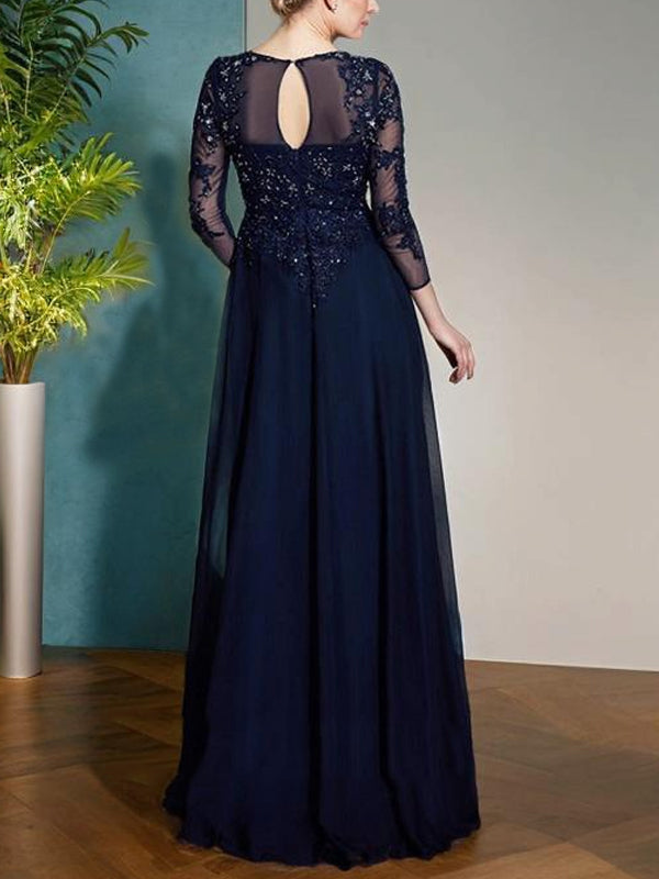 Round Neck Long Sleeve Lace Maxi Dress