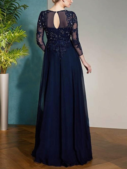 Round Neck Long Sleeve Lace Maxi Dress