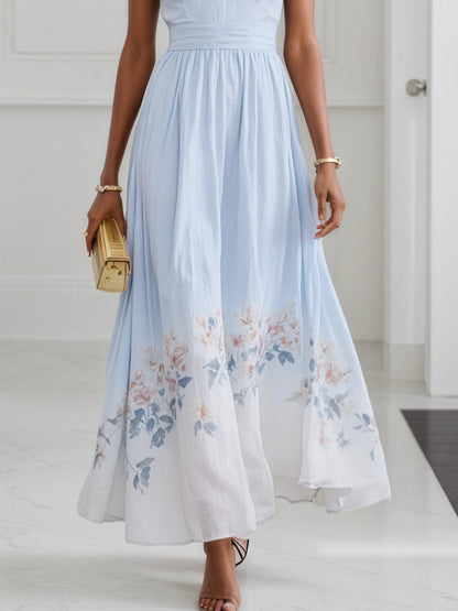 Floral V Neck Sleeveless A-Line Maxi Dress