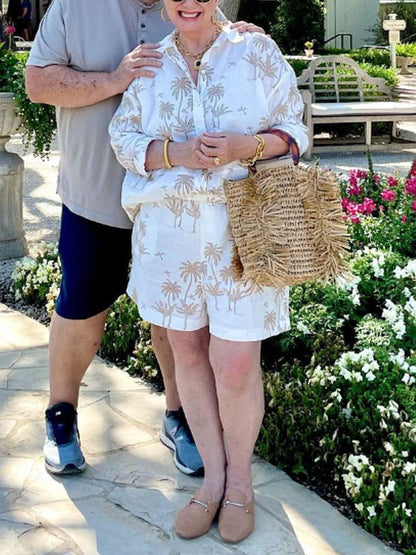 Printed Shirt Cotton Linen Women's Suits