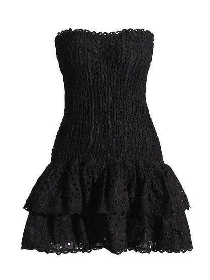 loveedsTM-off shoulder dress for women strapless smocked bodice embroidered mini summer dress new cotton summer dress party