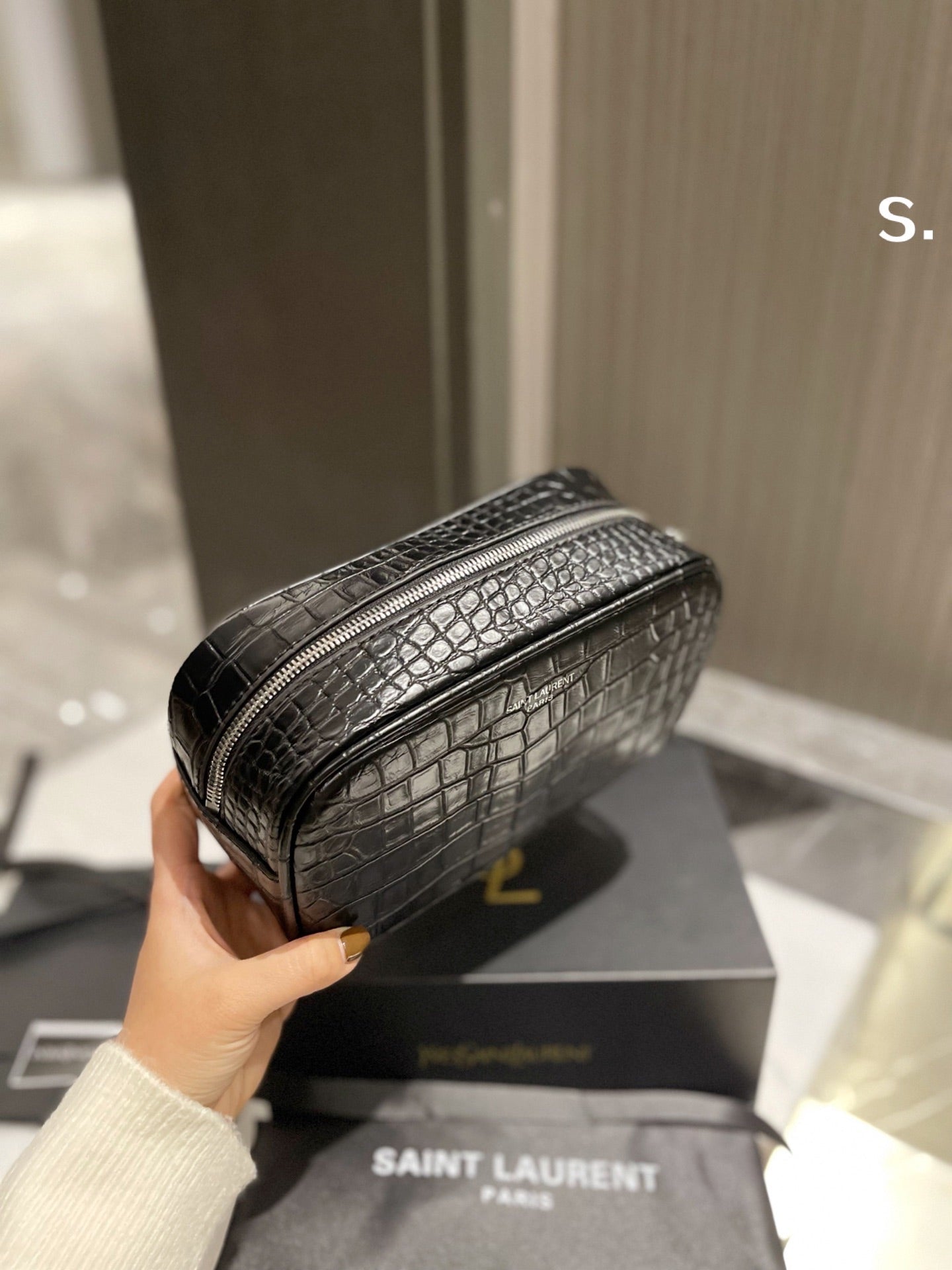 YSL Lou Croc-Embossed Camera Bag