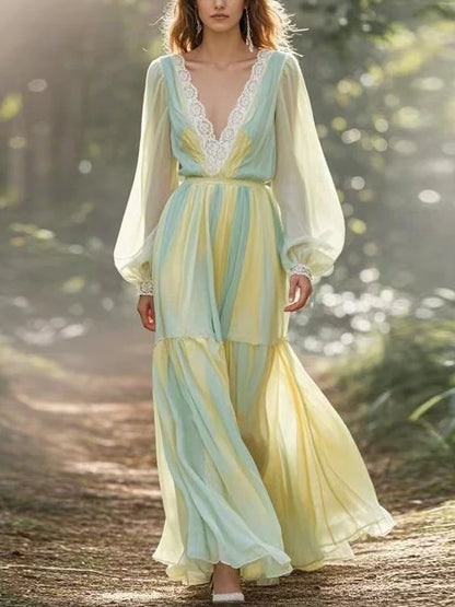 Mesh Temperament Color Matching Women's Dress