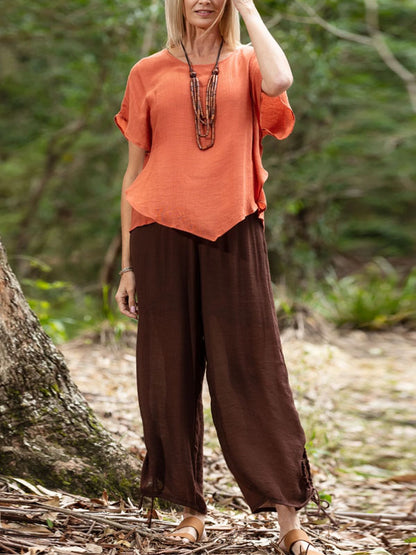 Solid Color Top And Trousers Two-piece Suit