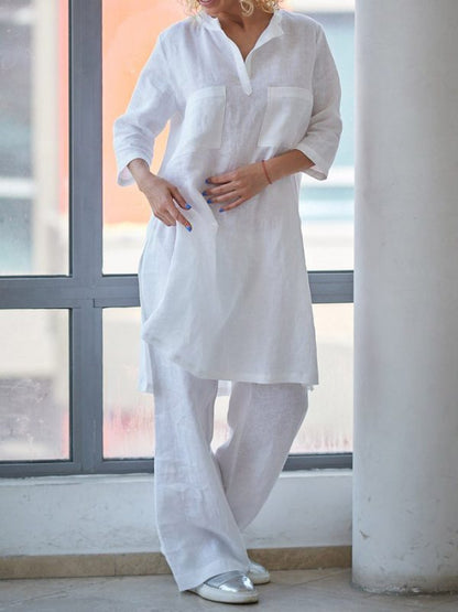 Two-piece Casual Solid Color Jacket And Pants Suit