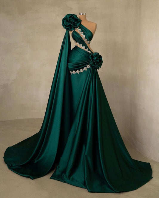 Green Beaded Elegant Long Satin Ball Gown Evening Gown Party Dress gh5031