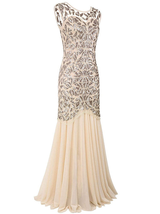 loveedsTM-Vestidos Vintage Mujer Sequins Beading Long Evening Dresses Formal Round Neck Lace Long Sexy Women Party Special Occasion