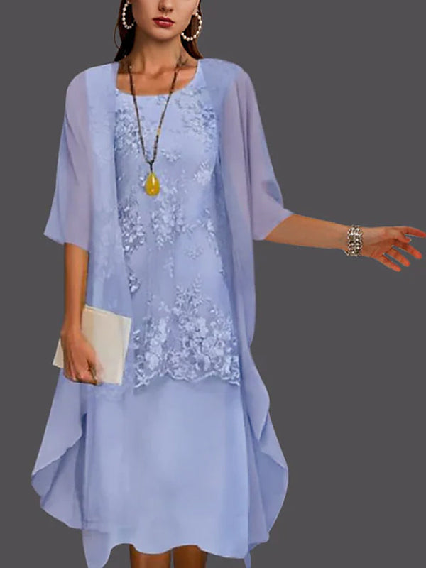 Elegant Lace Chiffon Dress Two-Piece Suit