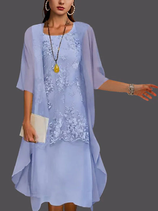 Elegant Lace Chiffon Dress Two-Piece Suit