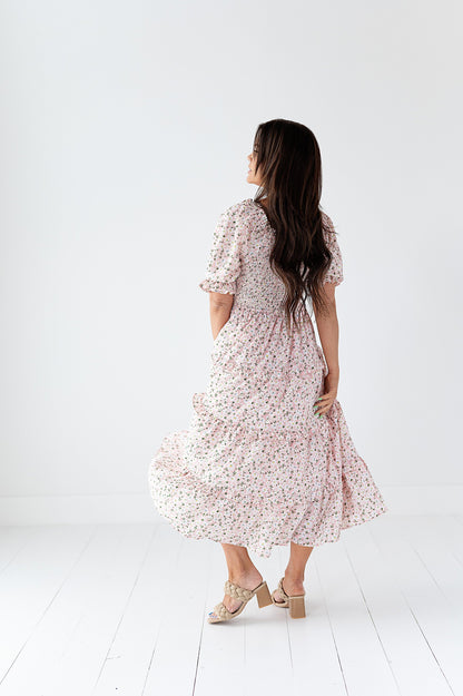 loveedsTM-Gabrielle Floral Midi Dress in Blush
