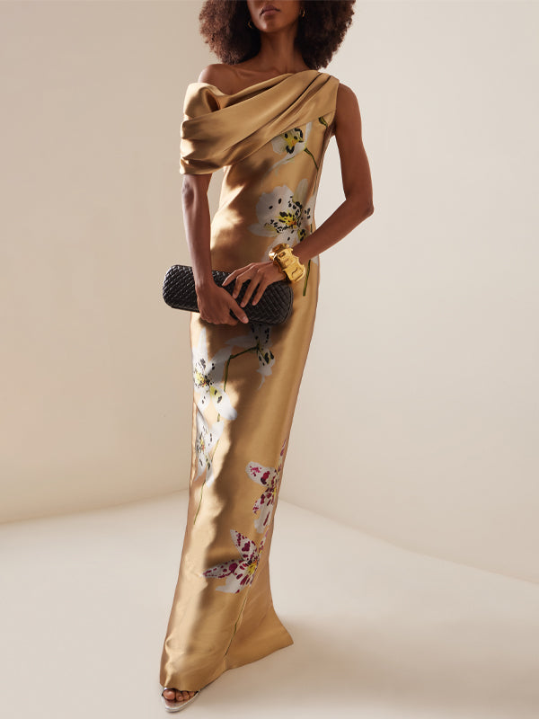 Off-shoulder Print Maxi Dress