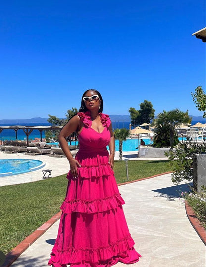 Pink/Yellow V Neck Fashion Elegant Long Chiffon Ball Gown Evening Dress Garden Party Dress gh3251