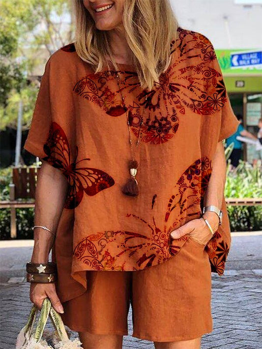 Butterfly Print Shorts Women's Suit