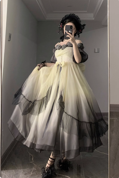 Vintage Ball Gown Off The Shoulder Short Sleeves 16th Blue Birthday Dresses Lolita Dress Birthday Outfits W1238