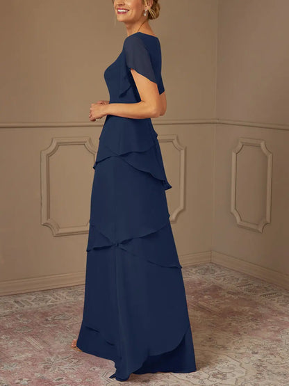 V-Neck Solid Chiffon Maxi Dress