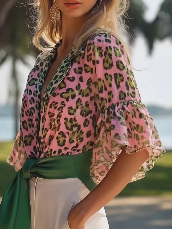 Multicolor Leopard Print Chiffon Blouse